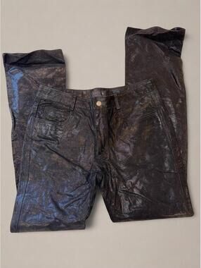 Vintage Guess Genuine Leather Pants Y2K Grunge Raw Hem Black